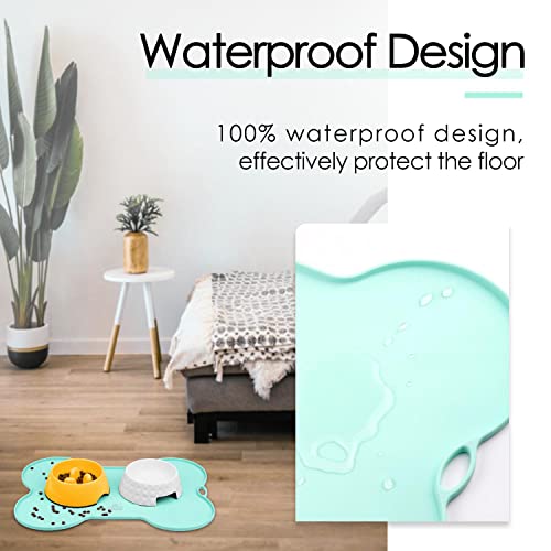Super Design Dog Food Mat Dog Bowl Mat for Food and Water Silicone Non Spill Cat Feeding Mat Puppy Placemat Waterproof - 20.5" x 14.5", Light Green - color: Light Green