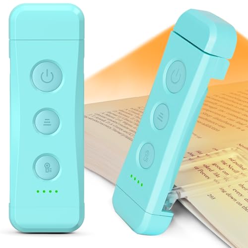 Glocusent USB Rechargeable Book Light for Reading in Bed, Portable Clip-on LED Reading Light, 3 Amber Colors & 5 Brightness Dimmable, Compact & Long Lasting, Perfect for Book Lovers - color: Blue- Plus
