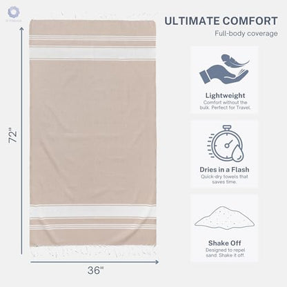 Cotton Turkish Beach Towel with Towels Oversized 36"x72" Pool Absorbent Extra Large Quick Dry Sand Travel Towel (Beige, 4 Pack) - color: Beige, size: 4 Pack