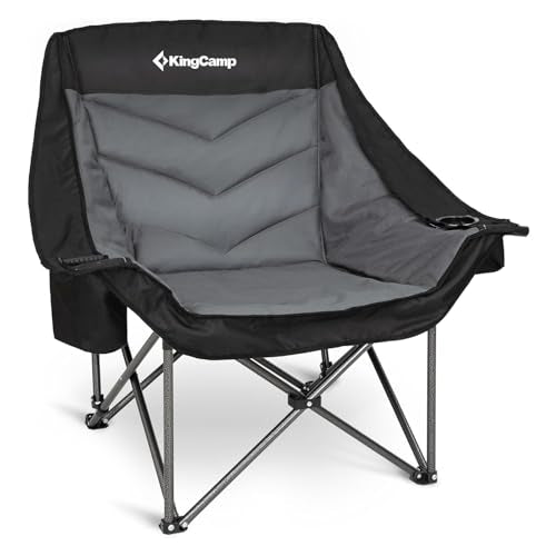 KingCamp Camping Chair, Heavy Duty 500lbs Folding Couch for Adults, Padded Comfortable Sofa Seat with Cooler Bag Cup Holder for Outdoor Sports Fishing Patio Lawn - color: Black/Grey XL