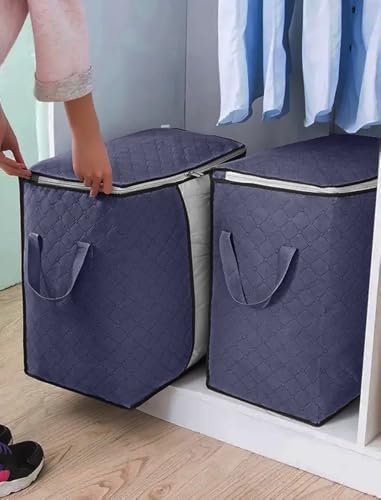 Heavy-Duty Storage Bags with Zipper Waterproof Moving & Travel Storage Organizers Foldable Reinforced Handles for Clothes, Bedding,Blankets Space-Saving