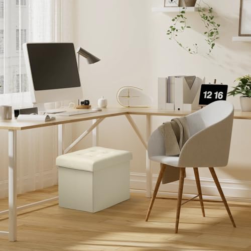 Bsketa Storage Ottoman, Folding Foot Stool with Thicker Foam Padded Seat Small Leather Storage Ottoman Bench Foot Rest for Living Room Foldable Coffee Table 17x13x13in,Beige - color: Beige