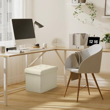 Bsketa Storage Ottoman, Folding Foot Stool with Thicker Foam Padded Seat Small Leather Storage Ottoman Bench Foot Rest for Living Room Foldable Coffee Table 17x13x13in,Beige - color: Beige