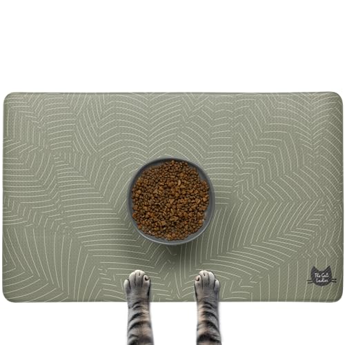 The Cat Ladies Cat Feeding Mat - Waterproof & Dishwasher Safe Small Pet Eating Placemat - Cat & Dog Food Mats for Food and Water Bowl - Protect Floors from Mess - Tropical Leaves - color: Tropical Leaves B