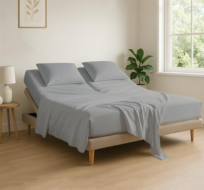 Cottingon 4 Piece Flex Head King Sheet Set, Top 34 Inch Split Sheets for Sleep Number Adjustable Beds, Soft Breathable 100% Egyptian Cotton, Fits Upto 16" Deep Mattress 78"X80"+ 34", Light Grey - color: Light Grey Solid, size: Top Split King :78"x80"+34"s