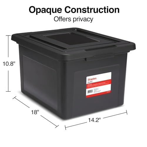 STAPLES File Box Plastic File Box Snap, Letter/Legal Size, Black, 2/Pack - color: Black, size: 2 Pack, style: Box (Snap Lid)