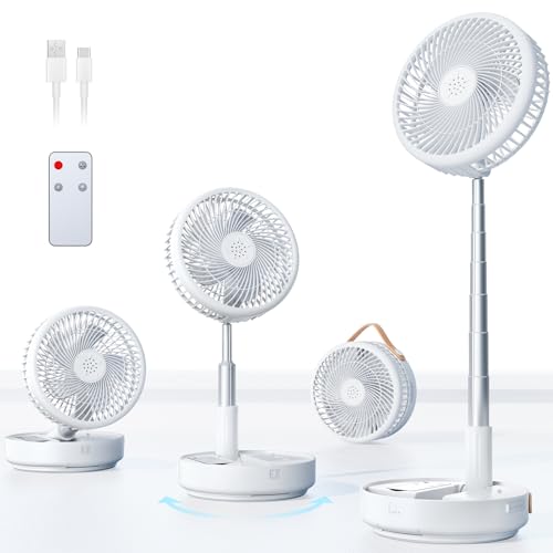 Portable Oscillating Travel Fan, 10400mAh Battery Operated Rechargeable USB Floor Table Desk Fan with Remote, 4 Speed Settings Pedestal Fan for Home Bedroom Office Camping, White,8" - color: White-10400mAh, size: 8 inch