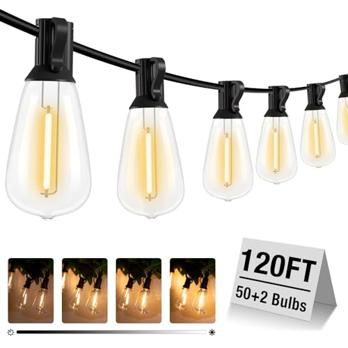 litogo 120FT LED Outdoor String Lights with Dimmer, Waterproof Patio Lights with ST38 Vintage Edison Bulbs, Warm White Outside Hanging Light with Timer for Yard Gazebo Party - color: Warm White, size: 120FT