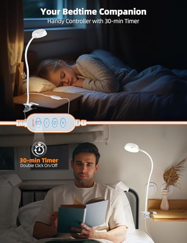 LiFMIRA Clip on Light, LED Reading Light for Beds Headboards, Flexible Clip on Lamp with Clamp,3 Color Modes & 10 Brightness Eye-Friendly Book Light Reading Light for Books in Bed Bedside Desks White - color: White