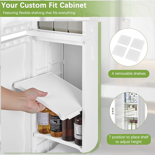 VECELO Narrow Storage Cabinet, 54.3” Tall Slim Storage Organizer with Adjustable Shelves, Magnetic Doors, for Small Space Kitchen, Bathroom, Laundry & Bedroom, White