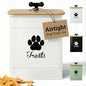 Dog Treat Container Airtight - 6 Inch Wide x 8 Inch Tall Iron Dog Treat Jar for Kitchen Counter with Airtight Bamboo Lid - 12 Cup Capacity Pet Treat Container - Doggie Cookie Jar - Big Treats Canister - color: White