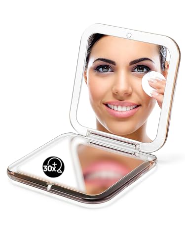 OMIRO Folding Compact Mirror, 1X/30X Magnification 3½” Pocket Size Square Hand Mirror for Travel Makeup (Gold) - color: Gold-30x