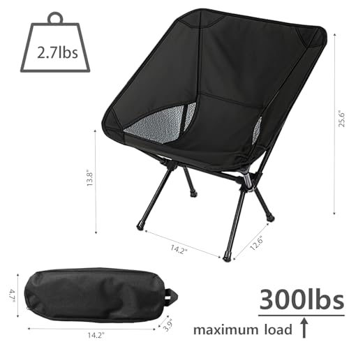 Wind Tour Portable Camping Chair Foldable Outdoor Chair for Hiking Camp Backpacking Lawn Beach Fishing Picnic with Carry Bag (Black) - color: Black