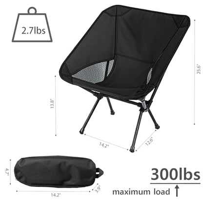 Wind Tour Portable Camping Chair Foldable Outdoor Chair for Hiking Camp Backpacking Lawn Beach Fishing Picnic with Carry Bag (Black) - color: Black