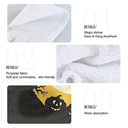 Vnurnrn Hand Towels for Kitchen 2 Pcs Hanging Kitchen Towels Set，Soft Absorbent Tea Bar Dish Cloths Bath Towel for Bathroom Laundry Room (Halloween Ghost Party Pumpkin) - color: Halloween Ghost Party Pumpkin
