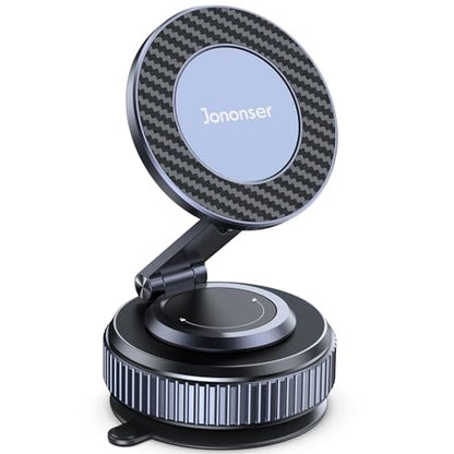 Jononser Suction Phone Mount for Car Dashboard/Windshield - 360°Adjustable Magnetic Phone Holder for Car, Foldable Car Phone Holder for iPhone 17/16/15/14/13/12 Series (Carbon Fiber & Aluminum Alloy) - color: Black
