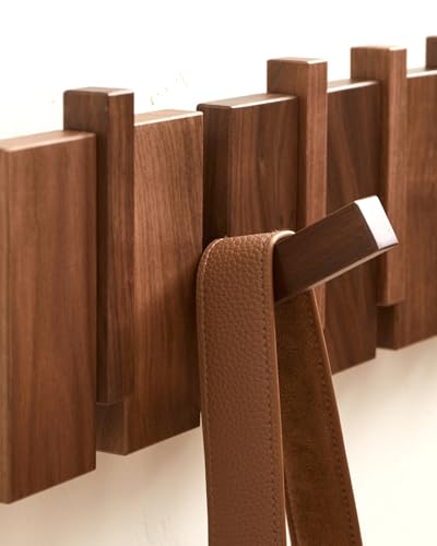 Wood Coat Rack Wall Mount - Large Walnut Piano Coat Rack wtih 5 Hooks for Hanging Clothes,Keys,Robes,Purse,Towels,Modern Decorative Wall hooks Heavy Duty Hanger Organizer for Bathroom/Bedroom/Entryway - size: 5 Hooks