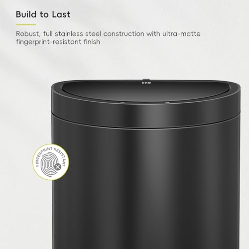 EKO Mirage Semi-Round 47L / 12.4 Gal Motion Sensor Trash Can, Automatic Kitchen Trash Bin with Deodorizer Compartment, Removable Lid & Inner Bucket, Stainless Steel Garbage Can, Matte Black - size: 47L -Premium Semi-Round (Matte Black)