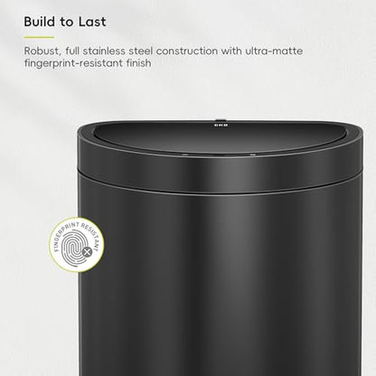 EKO Mirage Semi-Round 47L / 12.4 Gal Motion Sensor Trash Can, Automatic Kitchen Trash Bin with Deodorizer Compartment, Removable Lid & Inner Bucket, Stainless Steel Garbage Can, Matte Black - size: 47L -Premium Semi-Round (Matte Black)