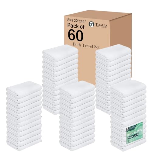 100% Cotton Bath Towel Set Pack of 60|500 GSM|Soft Large Bath Towel|Super Absorbent|Quick Dry|Ideal for Pool Home Gym Spa Hotel|Perfect for Daily Use|Bath Towel Set 24 x 44 Inches|White - color: White, size: Bath Towel - Pack of 60 - 22x44