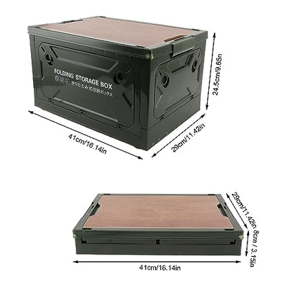 Yoidesu Camping Storage Box with Pulley, 5 Sides Opening, Foldable, for Car Outdoor Use (Green)