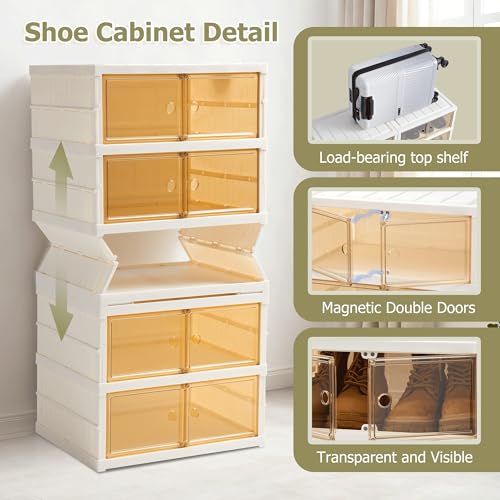 Foldable Shoe Rack Organizer Collapsible Shoe Storage Organizer with Doors, Large Plastic Folding Shoe Rack, Clear Shoe Storage Boxes Easy Assembly Shoe Cabinet for Entryway (2 x 6 Tiers-12 Pairs) - size: 2 x 6 Tiers-12 Pairs