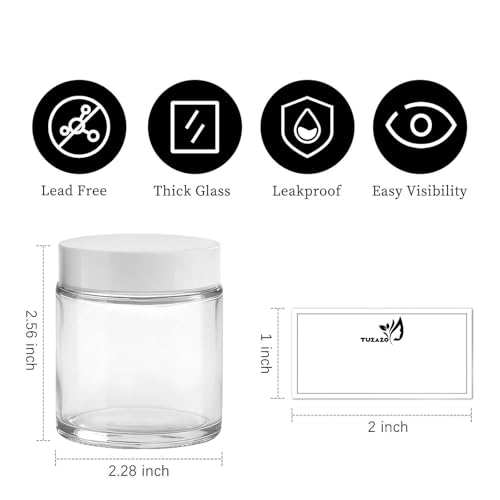 4 oz Glass Jars with Lids & Inner Liners, 2 Pack Small Glass Jars Thick Round Airtight Travel Containers for Cosmetics Cream Lotions Powders | Candle Making Jar - color: 4 oz Clear