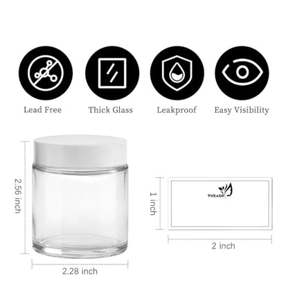 4 oz Glass Jars with Lids & Inner Liners, 2 Pack Small Glass Jars Thick Round Airtight Travel Containers for Cosmetics Cream Lotions Powders | Candle Making Jar - color: 4 oz Clear