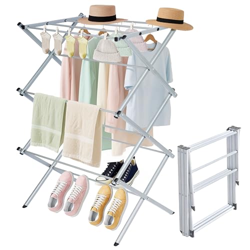 Whitmor Foldable Clothes Drying Rack: 3 Tier Laundry Drying Rack, Collapsible Drying Rack Clothing, Portable Space Saving Clothing Rack for Indoor Outdoor, 22.6" L × 14.6" W × 41.3" H, Gray - color: Gray