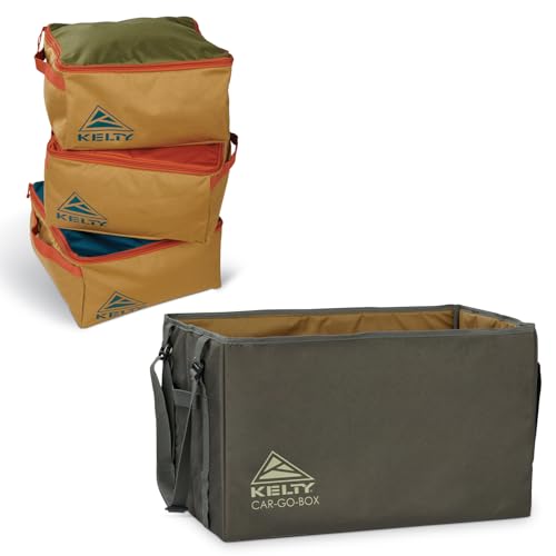 Kelty CARGO Box – Camping, Tailgating, Travel Organization Kit, Large Structured Tote + 3 Individual Pods Storage for Trucks, Vans, SUVs Cars – Color Coded Packing Cubes, Rugged + Water Resistant 45L