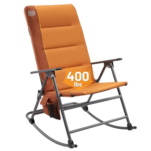 Timber Ridge Oversized Folding Rocking Camping Chair, Padded Outdoor Rocker with High Back, Portable Outdoor Chair for Patio, Garden, Lawn, Supports up to 400 lbs, Orange - color: Orange