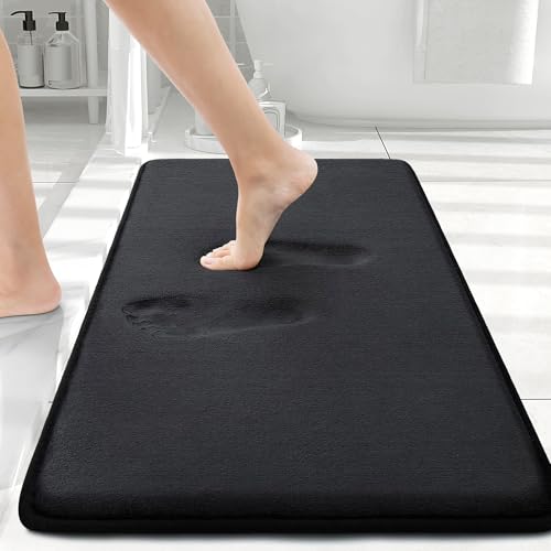 Smiry Memory Foam Bath Mat 30x20, Extra Soft and Absorbent Bathroom Mats, Non Slip Washable Carpet for Floor, Shower and Tub, Black - color: Black, size: 30" X 20"