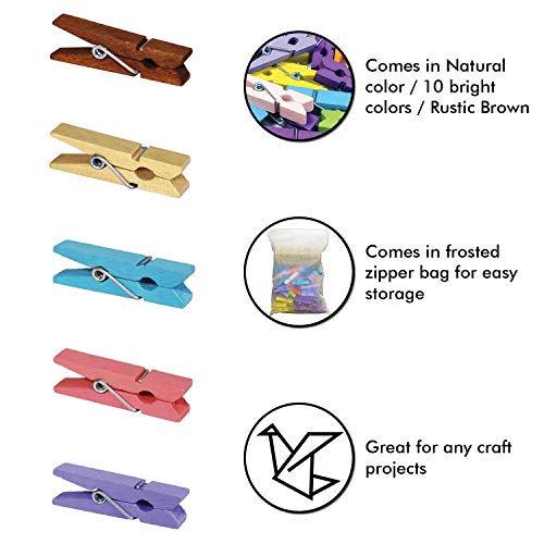 Mini Natural Wooden Clothespins with Jute Twine, 100pcs, 1.4 Inch Photo Paper Peg Pin Craft Clips with 320ft Natural Twine for Scrapbooking, Arts & Crafts, Hanging Photos (Rustic Brown) - color: Rustic Brown
