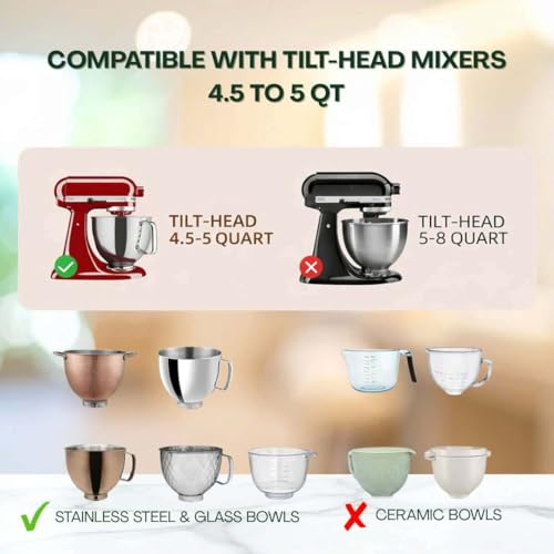 Silicone Splash Guard for 4.5-5 Qt Tilt-Head Stand Mixers – Mess-Free Pouring Shield with Ingredient Chute & Collapsible Funnel, Food-Grade BPA-Free Bowl Cover for Stainless Steel & Glass Bowls