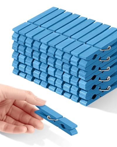 Colored Clothespins, Colorful Clothes Pins Wooden Clips Rainbow Colors 50 Pack Decorative Crafts Pegs Photos Pictures Decoration Clip Clothing Hanging Closepins, 2.9 Inch 5 PCS Per Color (Light Blue) - color: Light Blue