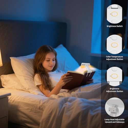 Book Light,USB Rechargeable Clip-On Reading Light,30 Adjustable Modes,Eye-Caring with Timer,Perfect for Book Lovers/Travel (White, Rectangle) - color: White, size: Rectangle