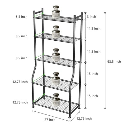 Ekisemio 5-Tier Plant Stands Outdoor with Hooks, Metal 63.5" Tall Plant Shelves Indoor for Hanging Planter, Black