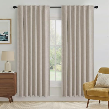 RYB HOME Natural Beige 100% Blackout Linen Curtains 72 inch Long, Thermal Insulated & Privacy Assurd Drapes for Bedroom/Office/Nursery, Rod Pocket & Back Tab Window Treatment, W52 X L72, 2 Panels - color: Natural Beige, size: 52"W x 72"L (Pack of 2)