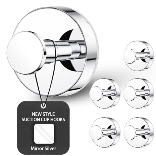 BKV Suction Cup Hooks for Glass Window,Removable Shower Hooks for Inside Shower,Metal Towel Hooks for Bathrooms,6 Pack(Mirror) - color: Mirror, size: 6 Pack