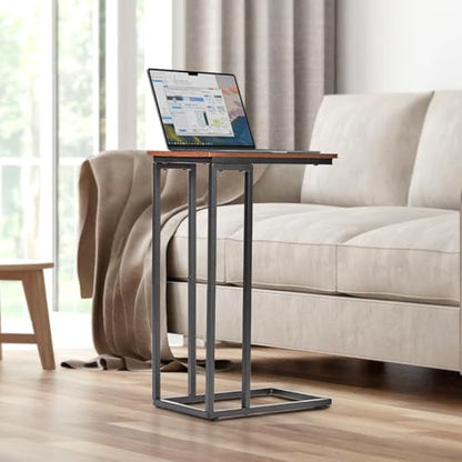 C-Shaped End Table, for Living Room, Bedroom, Small Spaces, TV Tray Couch Side Tables Laptop Table, Rustic Brown and Black - color: Brown