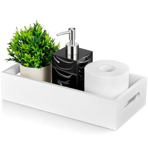 ALELION White Bathroom Basket - Wooden Toilet Tank Paper Basket with Handle for Organizing - Back of Toilet Storage Organizer for Bathroom Tank Topper Counter - White Bathroom Decor Box - color: White