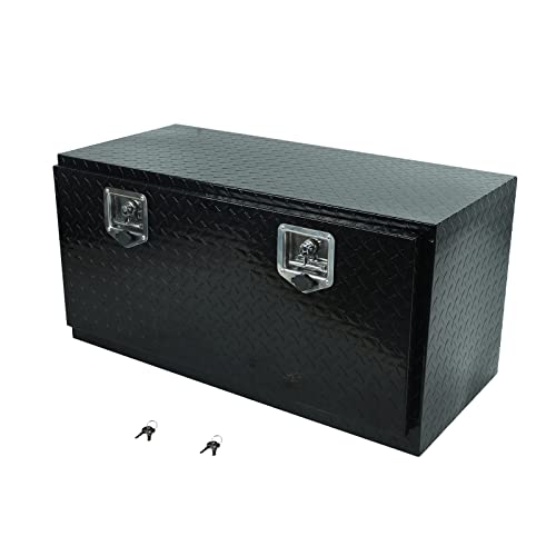 36 Inch Heavy Duty Aluminum Stripes Plated Tool Box Pick Up Truck Bed RV Trailer Toolbox Storage Organizer, Waterproof Underbody Tool Box Storage with Lock and Key (36"×17"×18") - color: Black, size: 36"×17"×18"