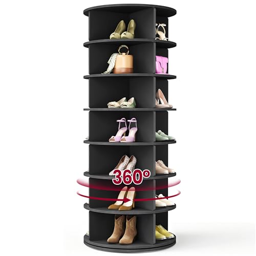 VASAGLE 7-Tier Rotating Shoe Rack Tower, Free Standing 360 Degree Spinning Shoe Organizer, Lazy Susan Bag Display Storage Rack, for Corners, Closets, Small Spaces, Black ULBS047BZ01 - color: Black