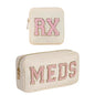 2Pcs Chenille Letter Patch Nylon Medicine Makeup Bag Set,Cute MEDS Travel Makeup Bag with Metal Zipper, First Aid Purse Organizer Cosmetic Bag for Women and Girls(Beige MEDS-RX) - color: Beige MEDS-RX