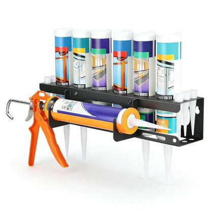 Caulk Tube Holder and Grease Tube Holder-Store 6 Caulking Tubes & Caulking Guns,Wall Mounted Caulk Organizer for Garage,Work Van Accessories,Sealant Storage Rack