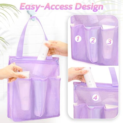 famichan Portable Mesh Shower Caddy, Gym Travel Camp Dorm Room Essentials for College Student Girl, Purple Bathroom Shower Bag - color: Purple