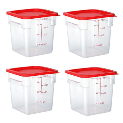 4 Pack Clear Food Storage Containers with Lids and Handles Polycarbonate Square Commercial Food Containers, NSF (8Qt) - color: 8Qt