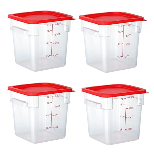 4 Pack Clear Food Storage Containers with Lids and Handles Polycarbonate Square Commercial Food Containers, NSF (8Qt) - color: 8Qt