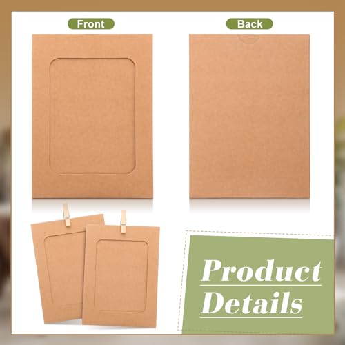100 Pcs Paper Photo Frames 4x6 Kraft Paper Picture Frame with 100 Clip 10 String Kit DIY Hanging Cardboard Photo Holder Graduation Wall Decor Wedding Home - color: Kraft, style: Classic