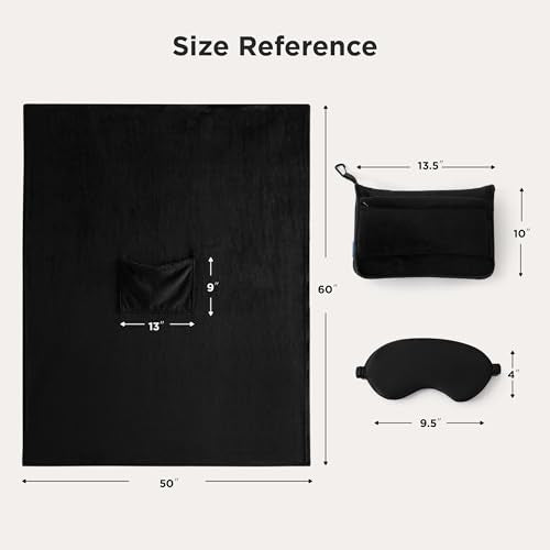 Bedsure Travel Blanket Airplane Compact with Storage Bag, Packable Blanket with Eye Mask, Lightweight 2-in-1 Travel Essentials, Functioned as Pillow for Airplane Comfort and Warmth, Black - color: Black